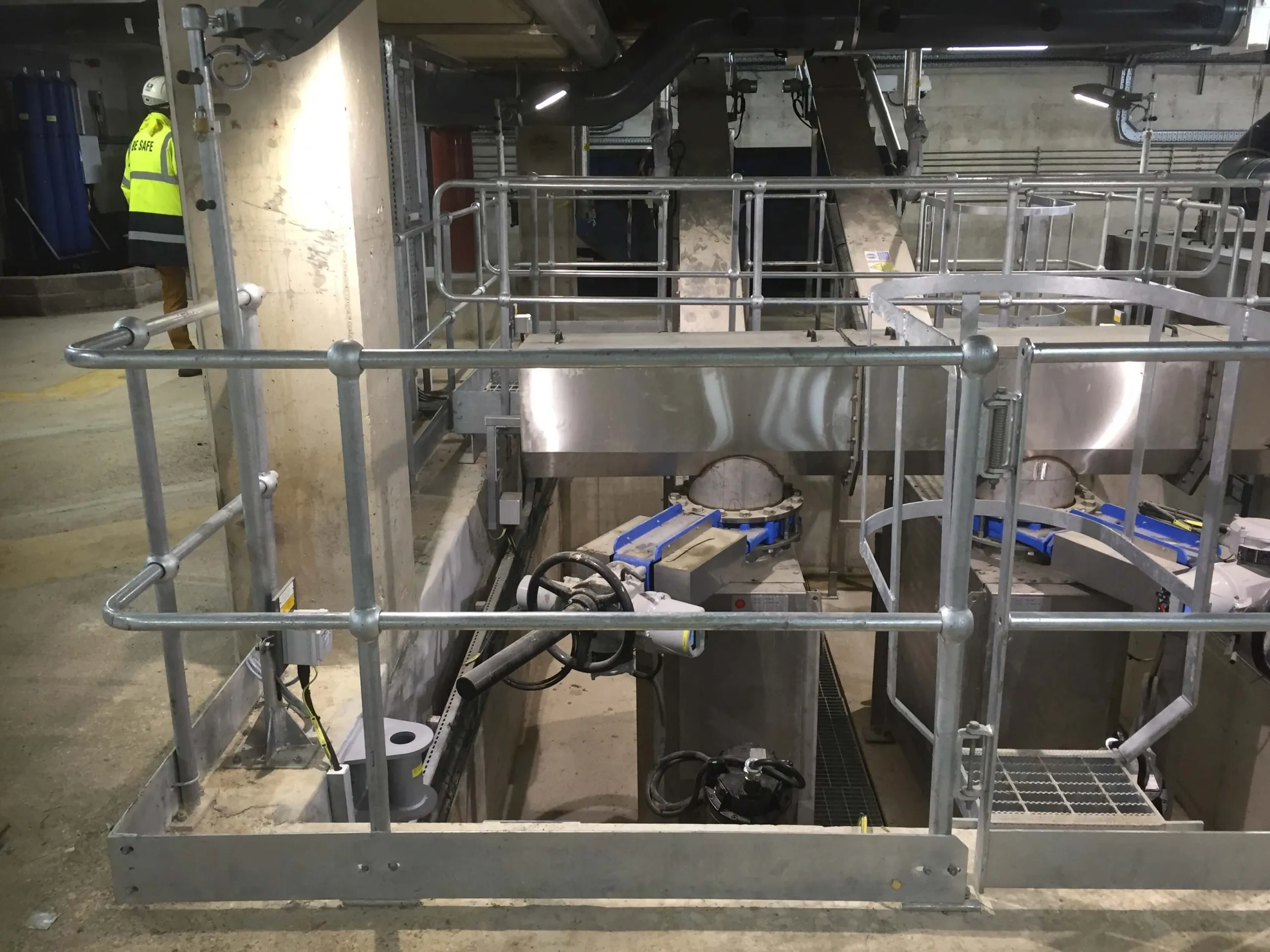 Galvanised steel handrails and balustrades on a treatment works walkway
