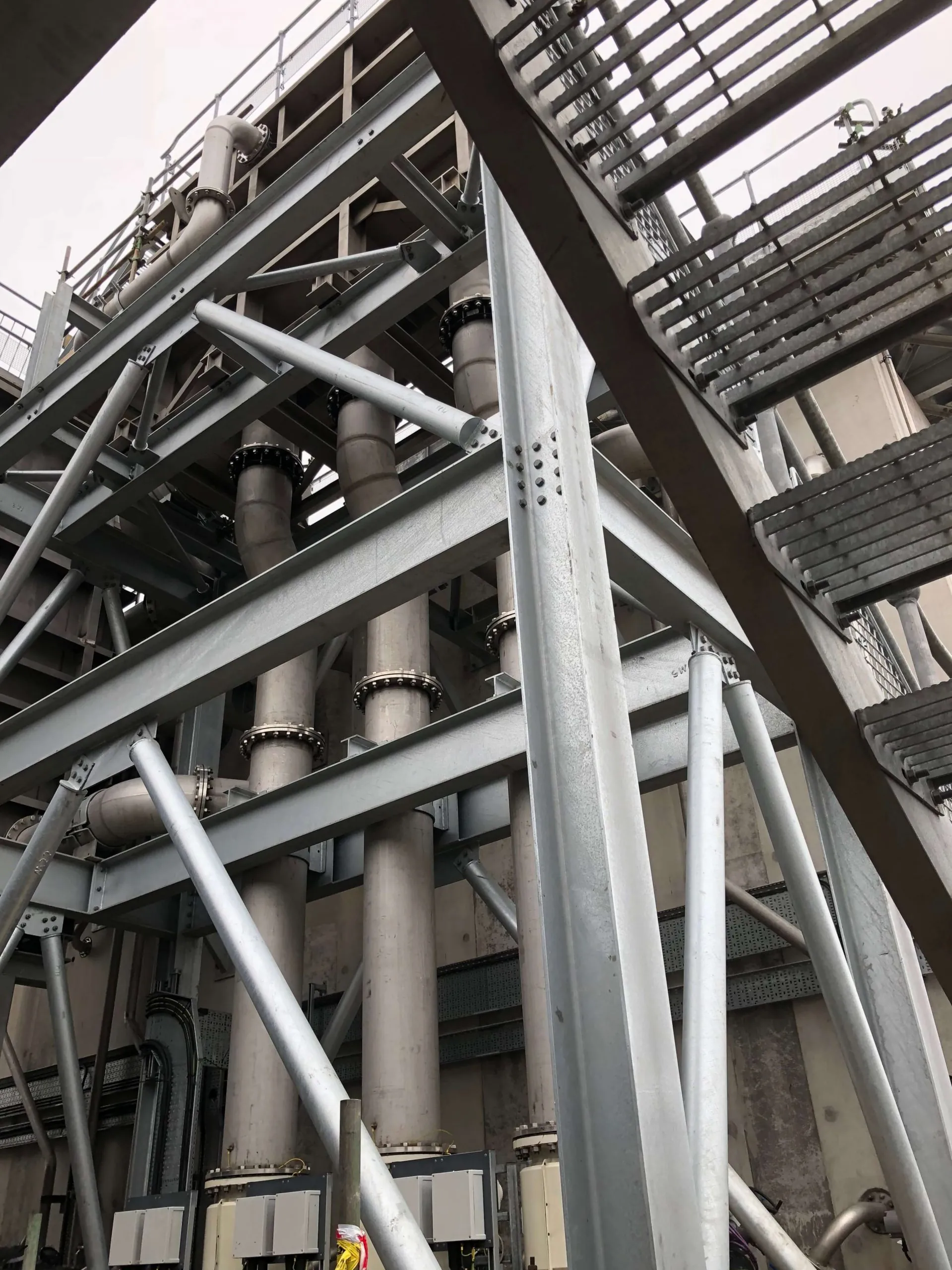 Fabricated steel structures at a wastewater treatment site