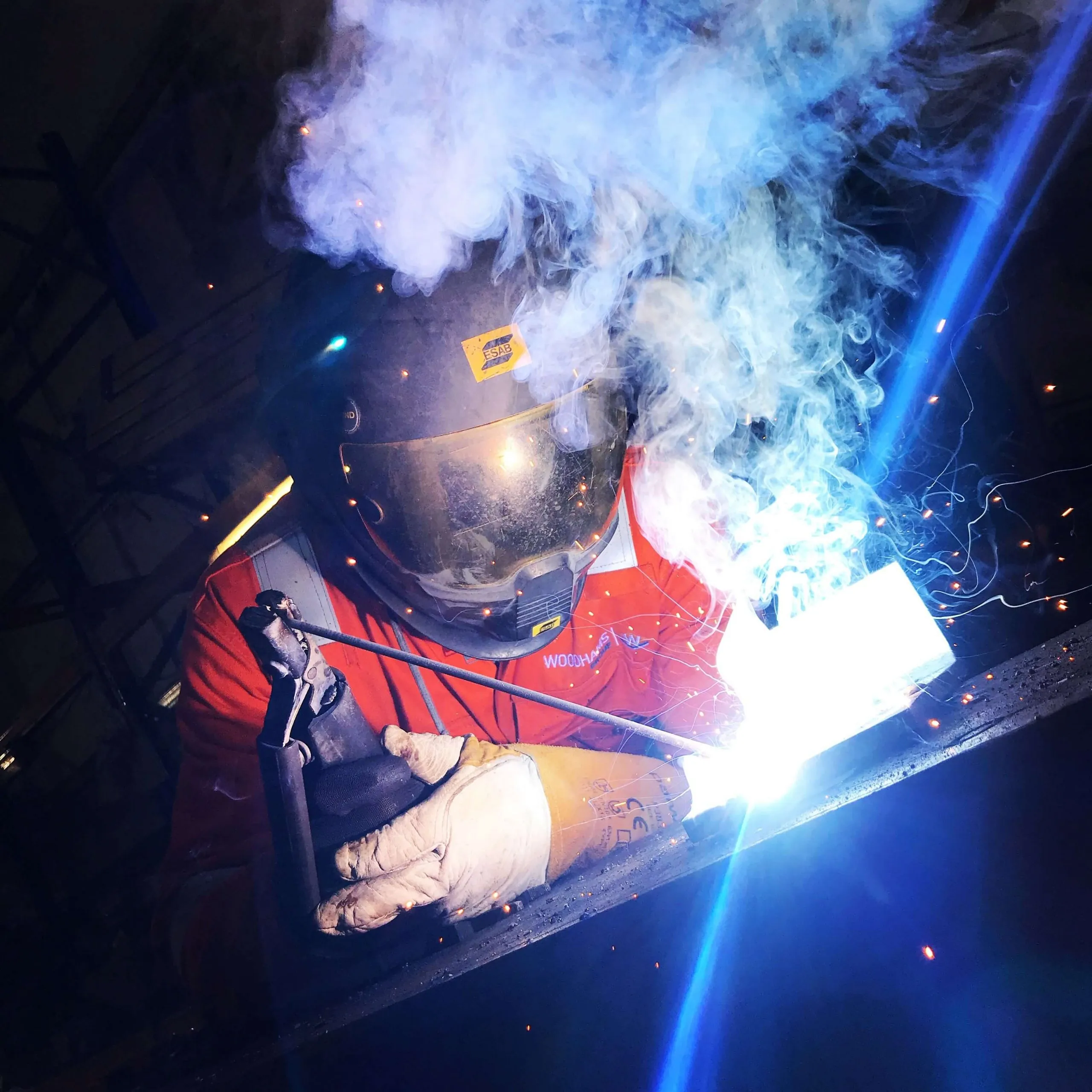 Welding in Woodhams Group's fabrication workshop, Hook, Hampshire