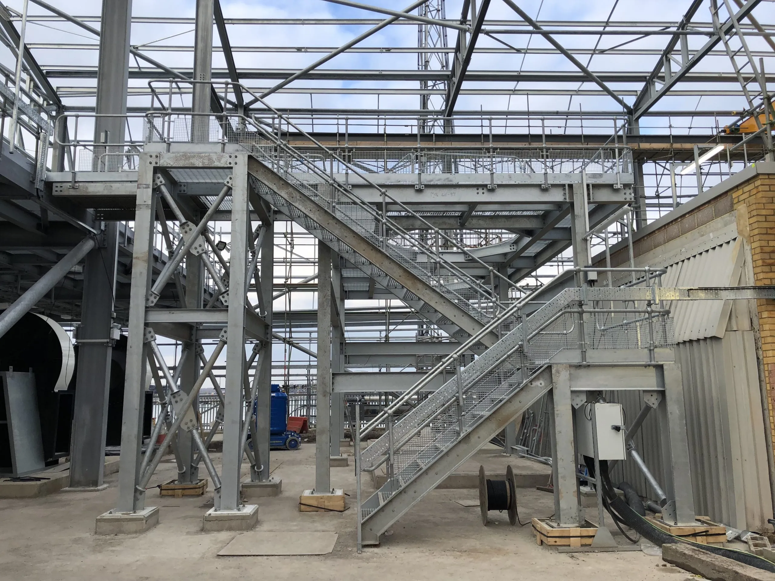 Galvanised mild steel access platform with handrails