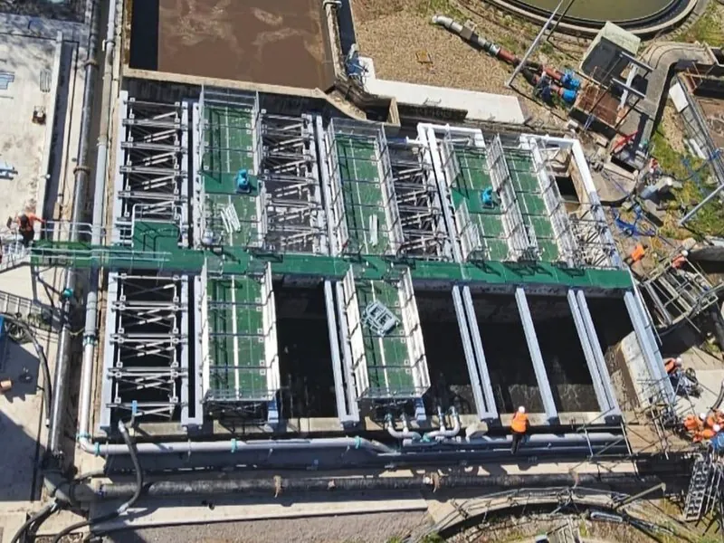 Aerial view of the IFAS installation at Holdenhurst Water Recycling Centre