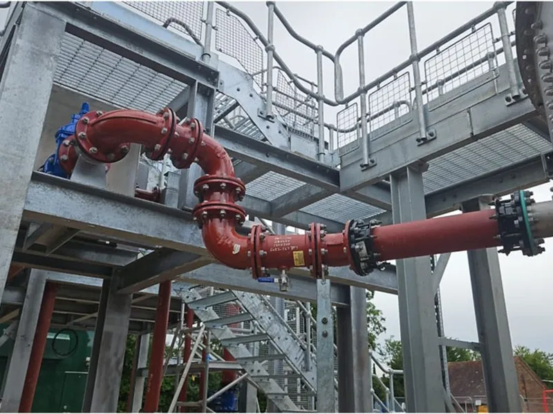 High-level pipework at Aldermaston Sewage Treatment Works